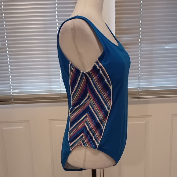 4/$40 Blue Striped Swimsuit (1 Piece) - Size 14 - Picture 3 of 9